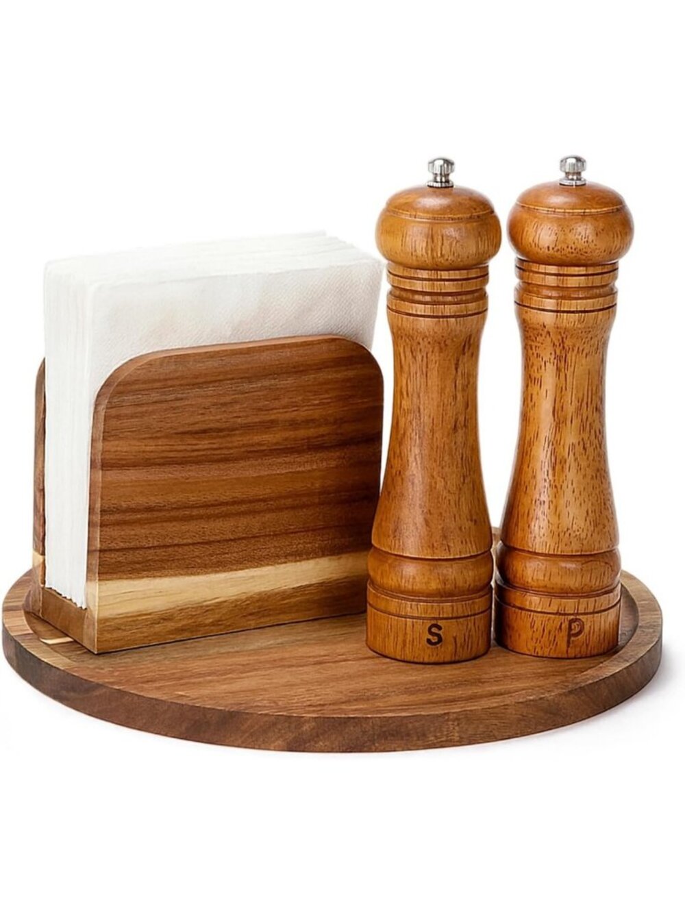 Stylish Napkin Holder Set with Salt & Pepper Shakers and Decorative Tray - Brown